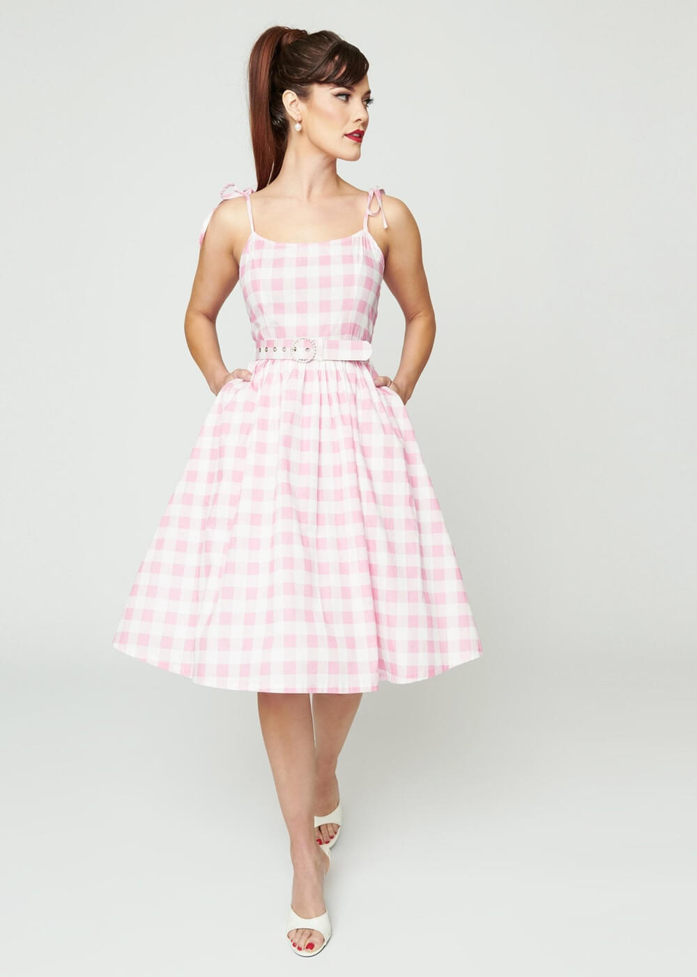 Unique Vintage Bobbie Gingham 50 s Swing Kleid Rosa WeiB www.succubus