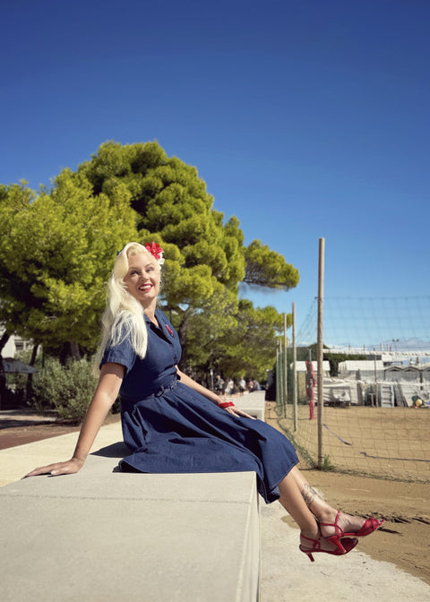 Succubus Clothing Ruby Denim 50's Swing Dress Navy