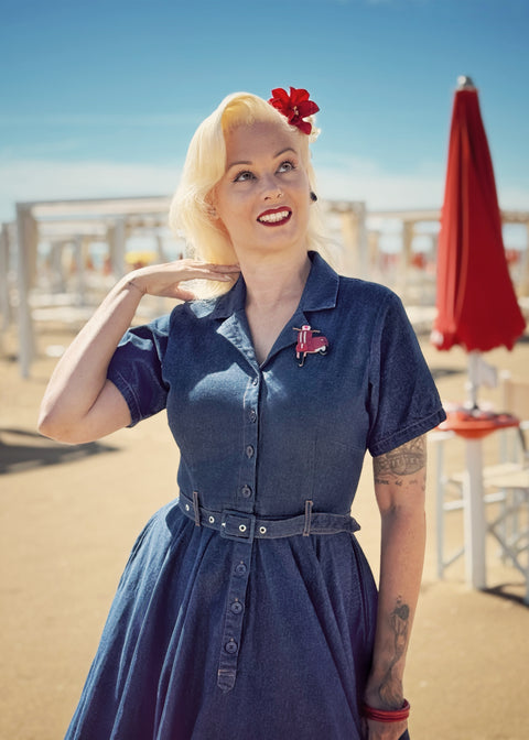 Succubus Clothing Ruby Denim 50's Swing Dress Black
