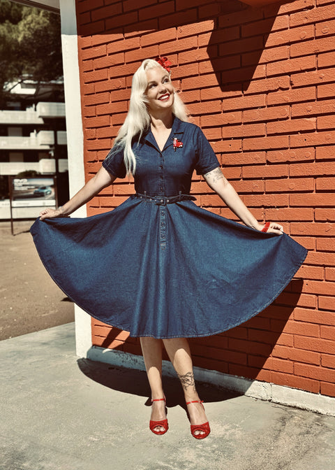 Succubus Clothing Ruby Denim 50's Swing Dress Navy