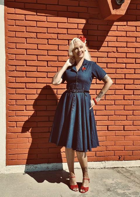 Succubus Clothing Ruby Denim 50's Swing Dress Navy