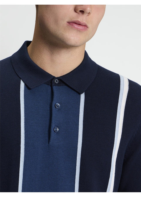 Ben Sherman Mod Stripe Gebreide Polo Donkerblauw – detail