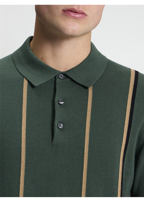 Ben Sherman Mod Stripe Gebreide Polo Flessengroen – detail