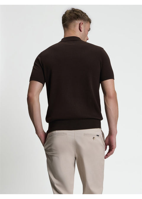 Ben Sherman Ivy Cable Gebreide Polo Donkerbruin – achterkant