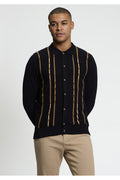Ben Sherman Placed Geo Gebreid Overhemd Zwart – voorkant gedragen