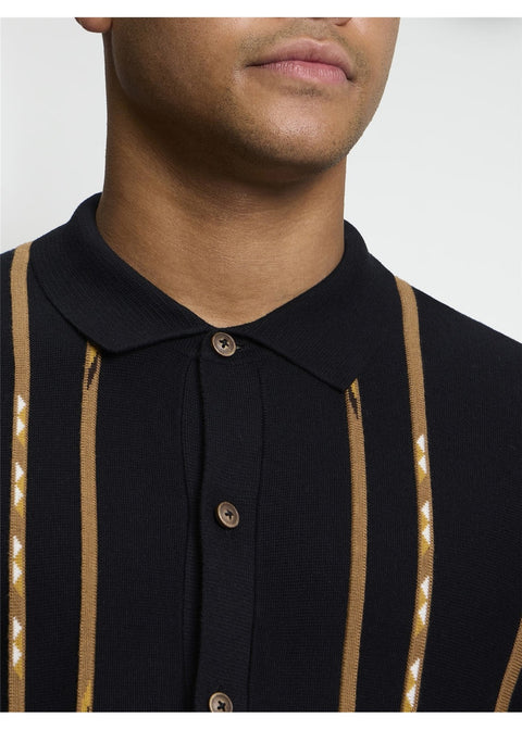 Ben Sherman Placed Geo Gebreid Overhemd Zwart – detail