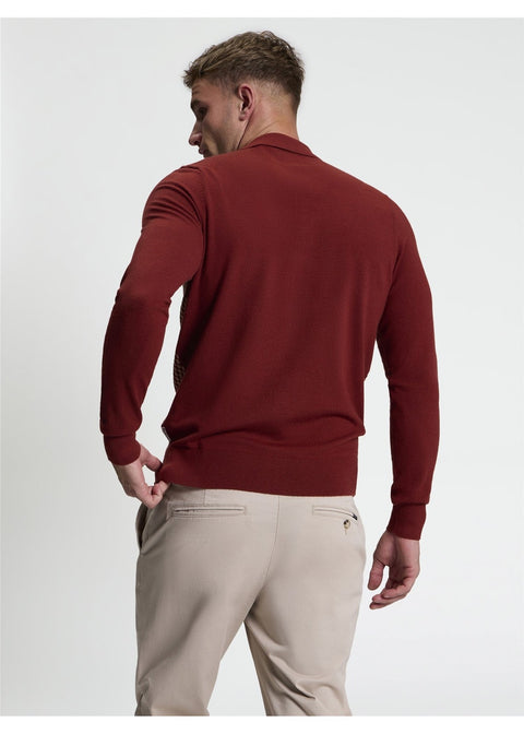 Ben Sherman Contrast Checkerboard Gebreid Overhemd Siennabruin – achterkant