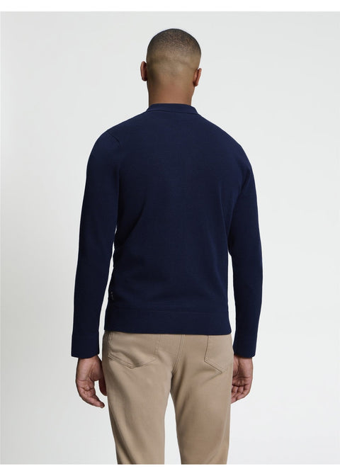 Ben Sherman Checkerboard Gebreid Overhemd Donkerblauw – achterkant