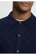 Ben Sherman Checkerboard Gebreid Overhemd Donkerblauw – detail