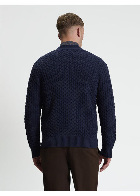 Ben Sherman Texture Gebreid Vest Donkerblauw – achterkant