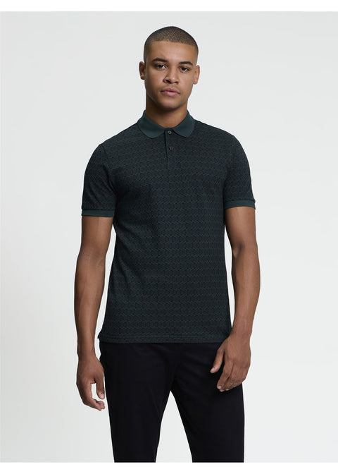 Ben Sherman All Over Print Polo Lotusgroen – voorkant gedragen