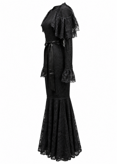 Witchwood Borden Lace Maxi Jurk Zwart – ghost detailbeeld