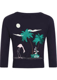 Collectif Lucy Flamingo 50's Palm Cardigan Navy