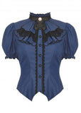 Dark In Love Victorian Frilly Striped Blouse Blau Schwarz
