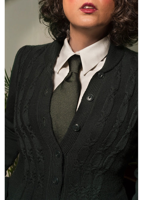 Emmy Design Screen Siren Merinowollen Cardigan Donker Flessengroen – foto 3
