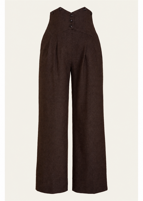 Emmy Design Miss Fancy Pants Tweed Broek Bruin Zwart zonder pijl en close-up