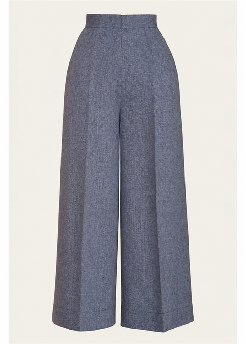 Emmy Design Palazzo Perfection Tweed Broek Midnight Ivoor zonder pijl en close-up