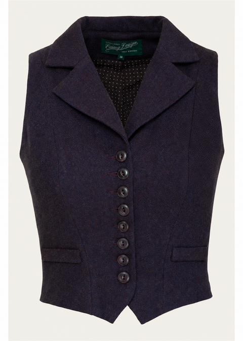 Emmy Design Watchmaker's Tweed Gilet Wijnrood Midnight zonder pijl en close-up