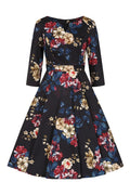 Hearts & Roses Elara Floral Swing Jurk Zwart - foto 1
