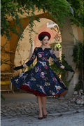 Hearts & Roses Elara Floral Swing Jurk Zwart - foto 2