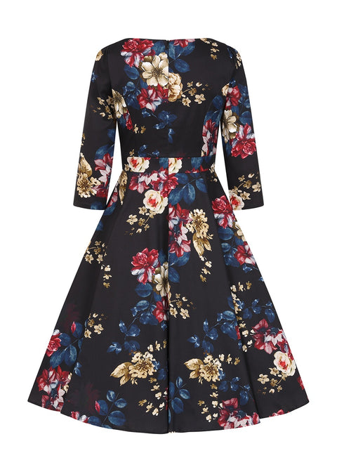 Hearts & Roses Elara Floral Swing Jurk Zwart - foto 6