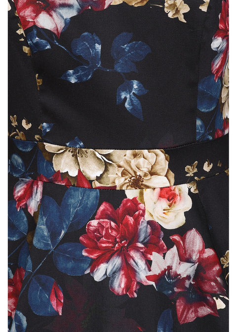 Hearts & Roses Elara Floral Swing Jurk Zwart - foto 7