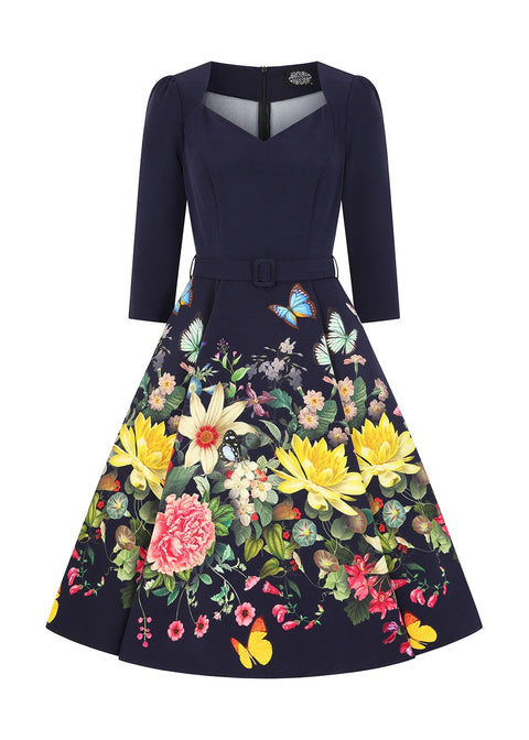 Hearts & Roses Mariposa Garden Swing Jurk Navy - foto 1
