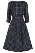 Hearts & Roses Cece Tartan Swing Jurk Navy - voorzijde