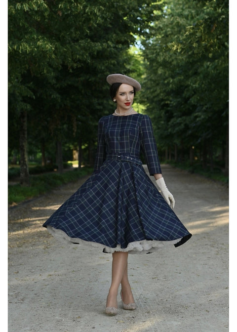 Hearts & Roses Cece Tartan Swing Jurk Navy - foto 2