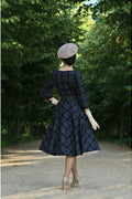 Hearts & Roses Cece Tartan Swing Jurk Navy - foto 3