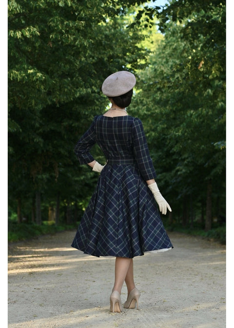 Hearts & Roses Cece Tartan Swing Jurk Navy - foto 3