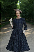 Hearts & Roses Cece Tartan Swing Jurk Navy - foto 4