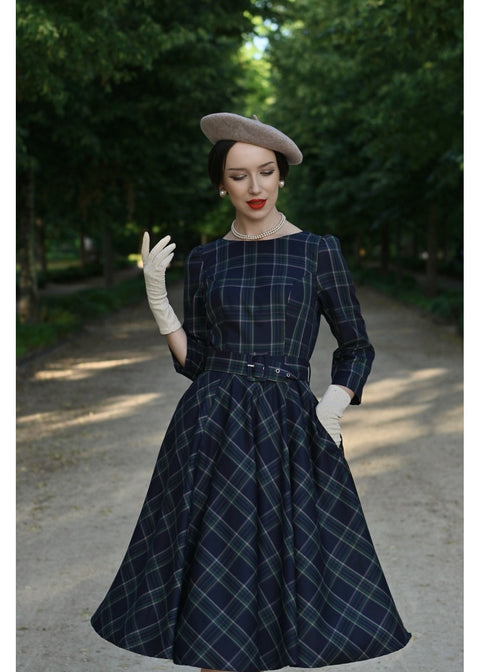 Hearts & Roses Cece Tartan Swing Jurk Navy - foto 4