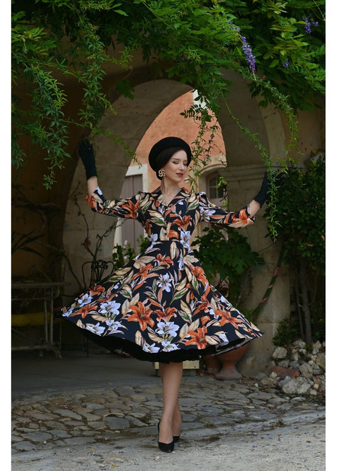 Hearts & Roses Lilia Floral Swing Jurk Zwart - foto 2