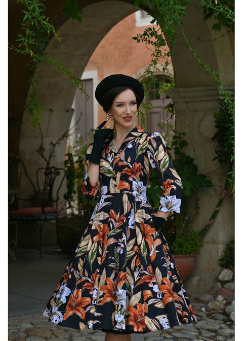 Hearts & Roses Lilia Floral Swing Jurk Zwart - foto 5