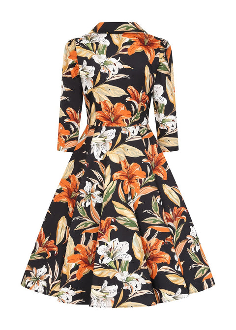 Hearts & Roses Lilia Floral Swing Jurk Zwart - foto 6
