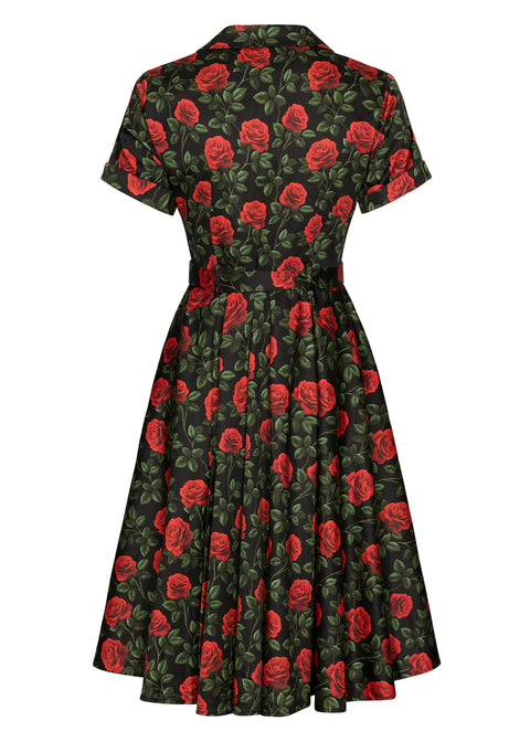 Succubus Clothing Lucy Roses & Thorns 50er-Swing-Kleid Schwarz