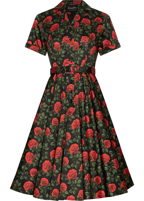 Succubus Clothing Lucy Roses & Thorns 50er-Swing-Kleid Schwarz