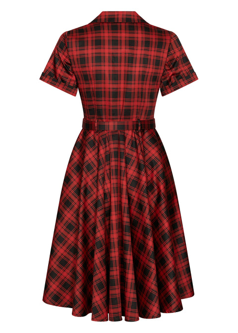Succubus Clothing Lucy Rogue Tartan 50er-Swingkleid Rot Schwarz