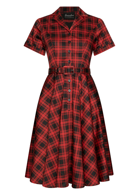 Succubus Clothing Lucy Rogue Tartan 50er-Swingkleid Rot Schwarz