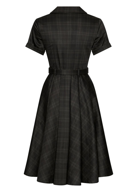 Succubus Clothing Lucy Blackout Tartan 50er-Swing-Kleid Schwarz