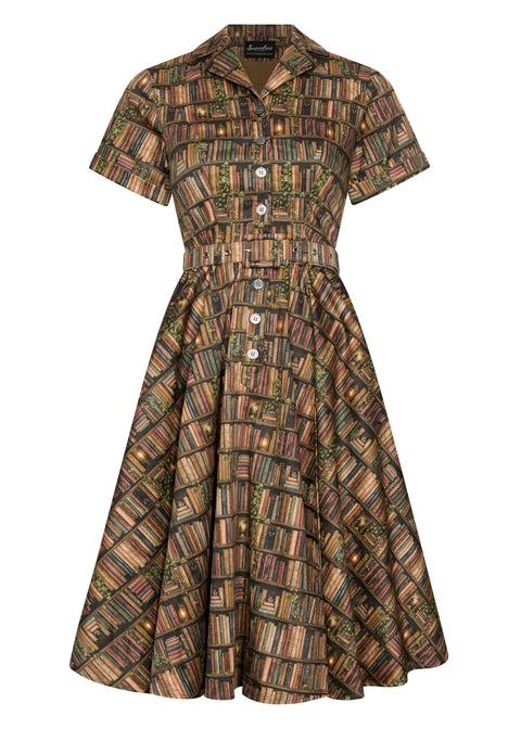 Succubus Clothing Lucy Academica Books 50's Swing Kleid Braun