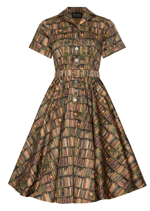 Succubus Clothing Lucy Academica Books 50's Swing Kleid Braun