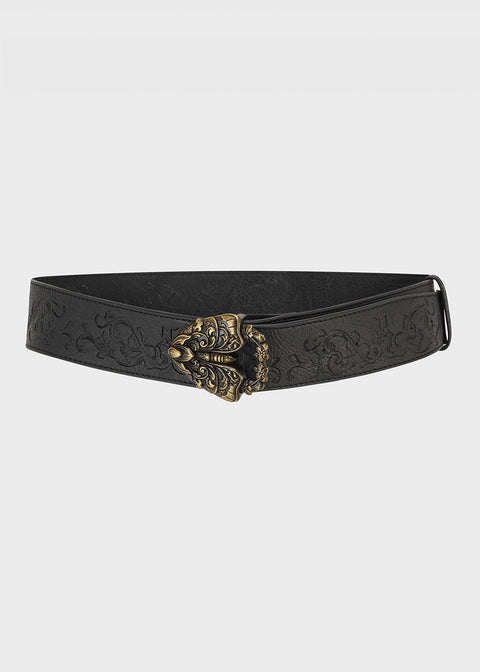 Killstar Mothshade riem zwart met antiek goudkleurige motgesp