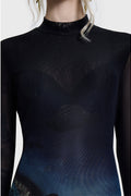 Killstar Witches' Sabbath Maxi Jurk Multi – detail van hoge halslijn en mesh