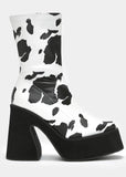 Koi Footwear Holy Cow 70's Plateau Stiefel Schwarz Weiß