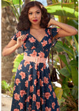 Miss Candyfloss Conchita Lee Floral 40's Swing Kleid Navy