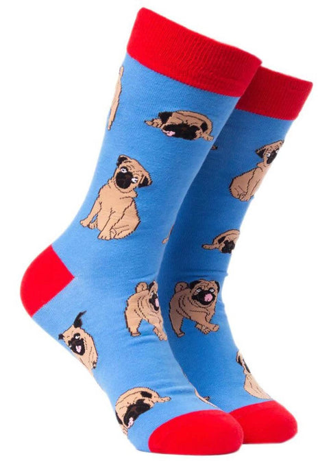 Soctopus Pug Shots Dog Socks Blue