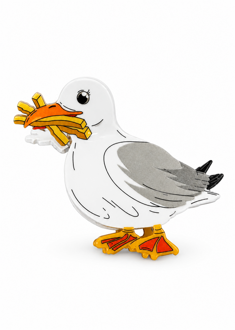 Seagull with French Fries haarklem vrijstaand op witte achtergrond