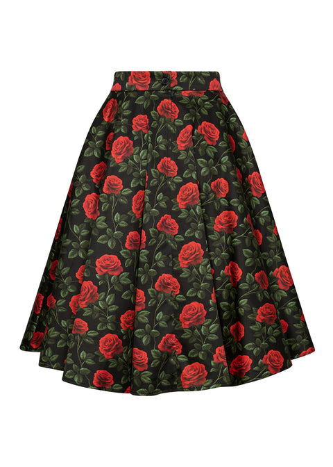 Succubus Clothing Nyra Roses & Thorns 50s Swing Skirt Black